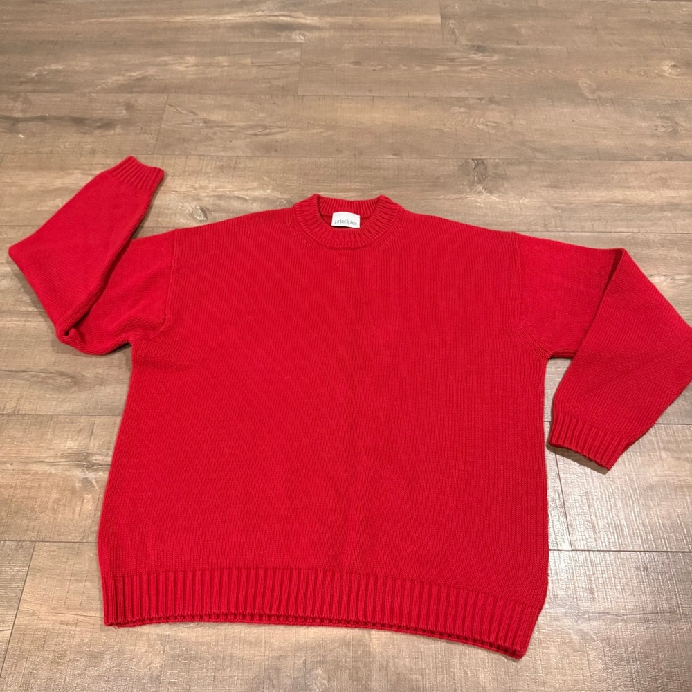 Principles Sweater Mens Medium Red Excellent Cotton Crewneck Shaker Knit Relaxed